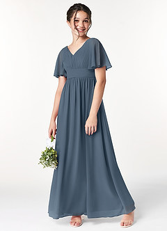 Azazie Temeka Junior Neptune A-Line Pleated Chiffon Dress image1
