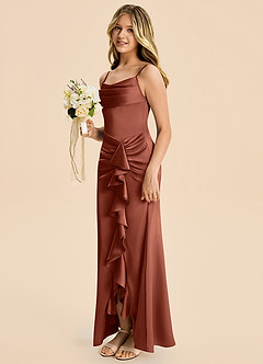 Azazie Rosalia Junior Auburn Sheath Pleated Stretch Satin Dress image3