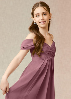Azazie Kaitlynn Junior Amethyst A-Line Off the Shoulder Chiffon Dress image6