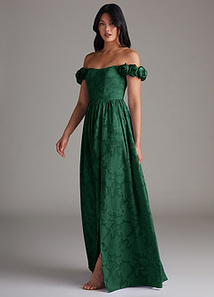 Azazie Autumn Brautjungfernkleider Wandelbar A-Linie Schulterfrei Blumen-Burnout Kleid Dunkelgrün image4