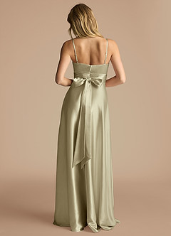 Azazie Oliana Jurken voor bruidsmeisjes Jurk van Metaalachtig Satijn met A-Lijn Geplooid Mosgroen image3