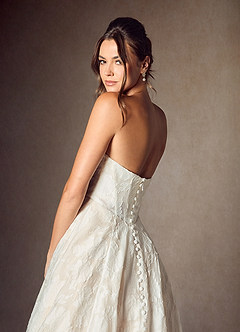 Azazie Meadow Wedding Dresses Diamond White Nude Ball-Gown Strapless Floral Burnout Jacquard Dress image8
