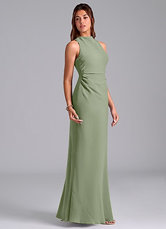 Azazie Evadne Bridesmaid Dresses Pistachio Sheath Pleated Chiffon Dress image4