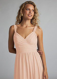 Azazie Aziza Bridesmaid Dresses English Rose A-Line V-Neck Pleated Chiffon Dress image5
