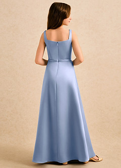 Azazie Emiko Girls Formal Flower Girl Dresses Ice A-Line Pleated Matte Satin Dress image2