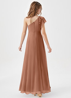 Azazie Arabella Junior Robe Trapèze en Mousseline de soie Rayé Bronze image6