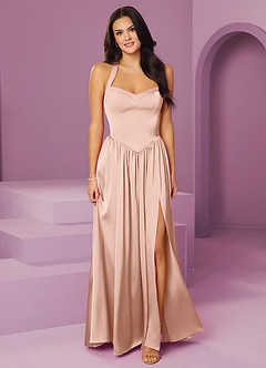 Barbie ♥ Azazie Bridesmaid Dresses Rose Gold A-Line with Pockets Stretch Satin Dress image1