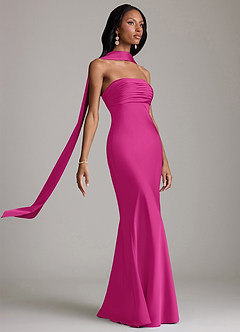Azazie Saylor Robes de demoiselle d'honneur Robe Sirène en Satin extensible Sans bretelles Fuchsia image10