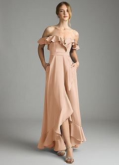 Azazie Lyra Bridesmaid Dresses English Rose A-Line Off the Shoulder Stretch Satin Convertible Dress image6