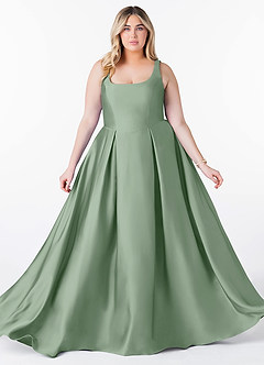 Azazie Neve Prova klänningar hemma Klänning av Balklänning i Stretch Satin med fickor Matcha image10