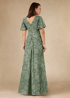 Azazie Emmeline Vestidos para mãe da noiva Vestir Matchá de Esgotamento Floral de Linha A com Plissado image5