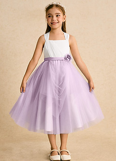Azazie Bonny Flower Girl Dresses Ivory Frosted Lilac Ball-Gown Pleated Tulle Dress image5