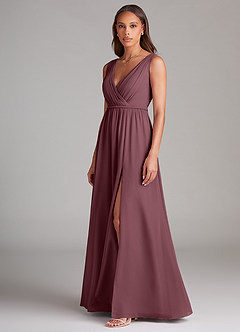 Azazie Tanicia Brautjungfernkleider A-Linie Plissee Chiffon Kleid Sangria image2