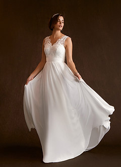 Azazie Dana Wedding Dresses Diamond White A-Line Lace Chiffon Dress image4