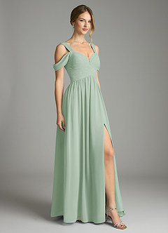 Azazie Lianne Vestidos de damas de honor Vestido de Agave de Gasa de Corte en A con Vestidos sin tirantes image5