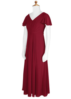 Azazie Peony Junior Burgundy A-Line Pleated Chiffon Dress image8