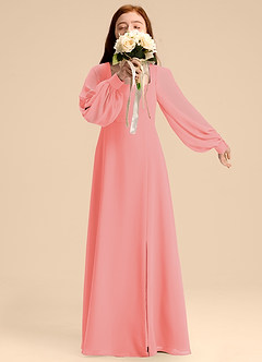Azazie Bondi Junior Coral A-Line Blouson Chiffon Dress image1
