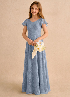 Azazie Narin Girls Formal Sukienki dla dziewczynek sypiących kwiaty Linia A z Rękawami Kwiatowe wypalenie Długość podłogi Sukienka image4