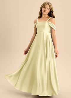 Azazie Rowena Junior Lemon Sorbet A-Line Bow Stretch Satin Dress image6