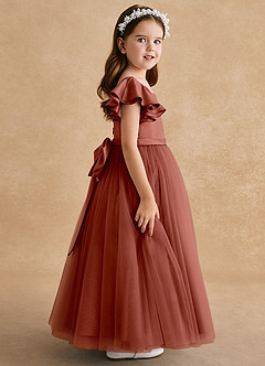 Azazie Suzy Flower Girl Dresses Auburn A-Line with Sleeves Tulle Dress image3