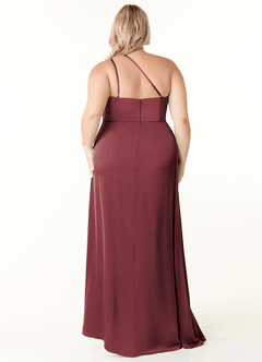 Azazie Maron Bridesmaid Dresses Merlot A-Line One Shoulder Stretch Satin Dress image8
