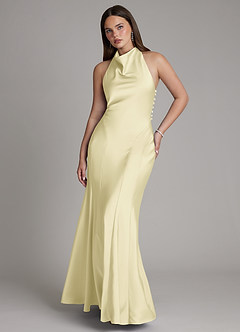 Azazie Sahara Final Sale Agave A-Line Pleated Stretch Satin Dress image1