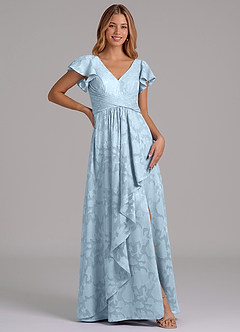 Azazie Omari Abiti da Damigella Abito A-Line in Burnout Floreale Plissettato Azzurro image3