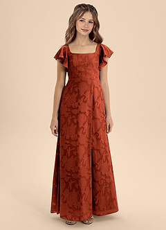 Azazie Bondi Junior Vestido de Castaño de Devorado Floral de Corte en A con Lazo image5