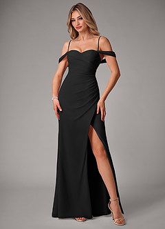 Azazie Haisley Bridesmaid Dresses Black Sheath Off the Shoulder Chiffon Convertible Dress image5