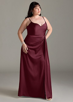 Azazie Brielle Bridesmaid Dresses Cabernet A-Line Cowl Spaghetti Straps Stretch Satin Dress image9