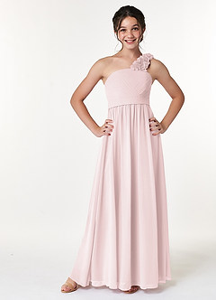 Azazie Flower Junior Blushing Pink A-Line Pleated Chiffon Dress image1