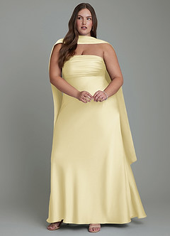 Azazie Saylor Bridesmaid Dresses Lemon Sorbet Mermaid Strapless Stretch Satin Dress image15