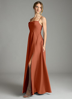 Azazie Elle Bridesmaid Dresses Cedar Rose A-Line Pleated Stretch Satin Dress image3
