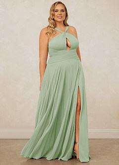 Christian Siriano Bridal for Azazie 1009 Robes de demoiselle d'honneur Robe Trapèze en Mousseline de soie Plissée Vert Sauge image12