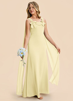 Azazie Chelsea Junior Lemon Sorbet Sheath Pleated Stretch Satin Dress image5