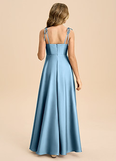 Azazie Popsy Junior Steel Blue A-Line Bow Stretch Satin Dress image3