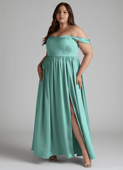 Azazie Morana Final Sale Amethyst A-Line Off the Shoulder Stretch Satin Convertible Dress image12