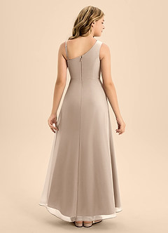 Azazie Brooke Junior Taupe A-Line Side Slit Chiffon Dress image2