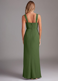 Azazie Denice Bridesmaid Dresses Olive Sheath Pleated Chiffon Dress image2