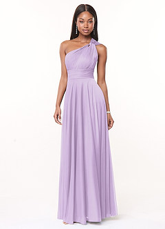 Azazie Charlize Bridesmaid Dresses Lilac A-Line One Shoulder Mesh Dress image3