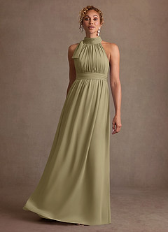 Azazie Antoinette Mother of the Bride Dresses Moss Green A-Line Pleated Chiffon Dress image3