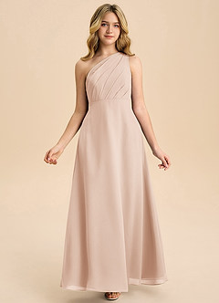 Azazie Phaedra Junior Robe Trapèze en Mousseline de soie Plissée Rose Perle image7