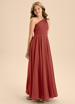 Azazie Charlize Junior A-Linie Plissee Chiffon Kleid Terrakotta image5