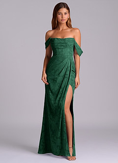 Azazie Johana Bridesmaid Dresses Dark Green Mermaid Off the Shoulder Floral Burnout Convertible Dress image3