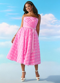 Barbie™ ❤ AZAZIE 4009 Strapless Gingham A-Line Midi Dress image7