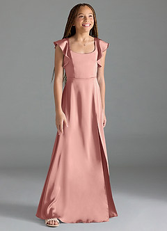 Azazie Bondi Junior Rosette A-Line Side Slit Stretch Satin Dress image3