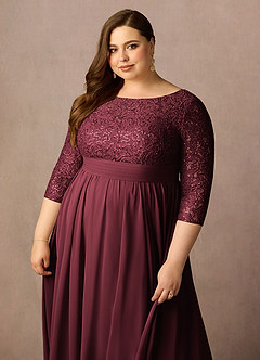 Azazie Carmena Klänningar till brudens mor Klä A-Line i Chiffong Paljetter Cabernet image7