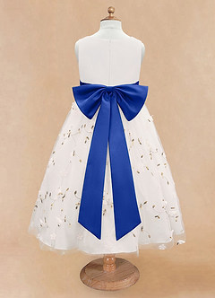 Azazie Pollie Flower Girl Dresses Ivory Royal Blue A-Line Bow Tulle Dress image12