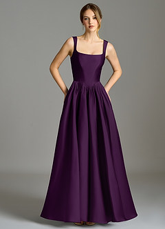 Azazie Verina Bridesmaid Dresses Grape A-Line Pleated Stretch Satin Dress image3