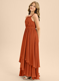 Azazie Elliora Junior A-Linie Plissee Chiffon Kleid Gebranntes Orange image6